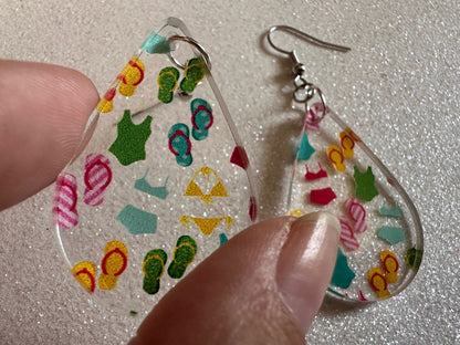 Bathing Suit & Flipflops Earrings: Laser Cut Acrylic Summer, Bikini, Beach, Swim, Flip Flops, Slippers, Thongs, Best Gifts for Her/Him/Them