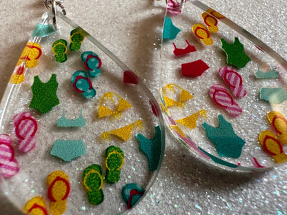 Bathing Suit & Flipflops Earrings: Laser Cut Acrylic Summer, Bikini, Beach, Swim, Flip Flops, Slippers, Thongs, Best Gifts for Her/Him/Them
