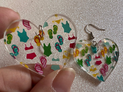 Bathing Suit & Flipflops Earrings: Laser Cut Acrylic Summer, Bikini, Beach, Swim, Flip Flops, Slippers, Thongs, Best Gifts for Her/Him/Them