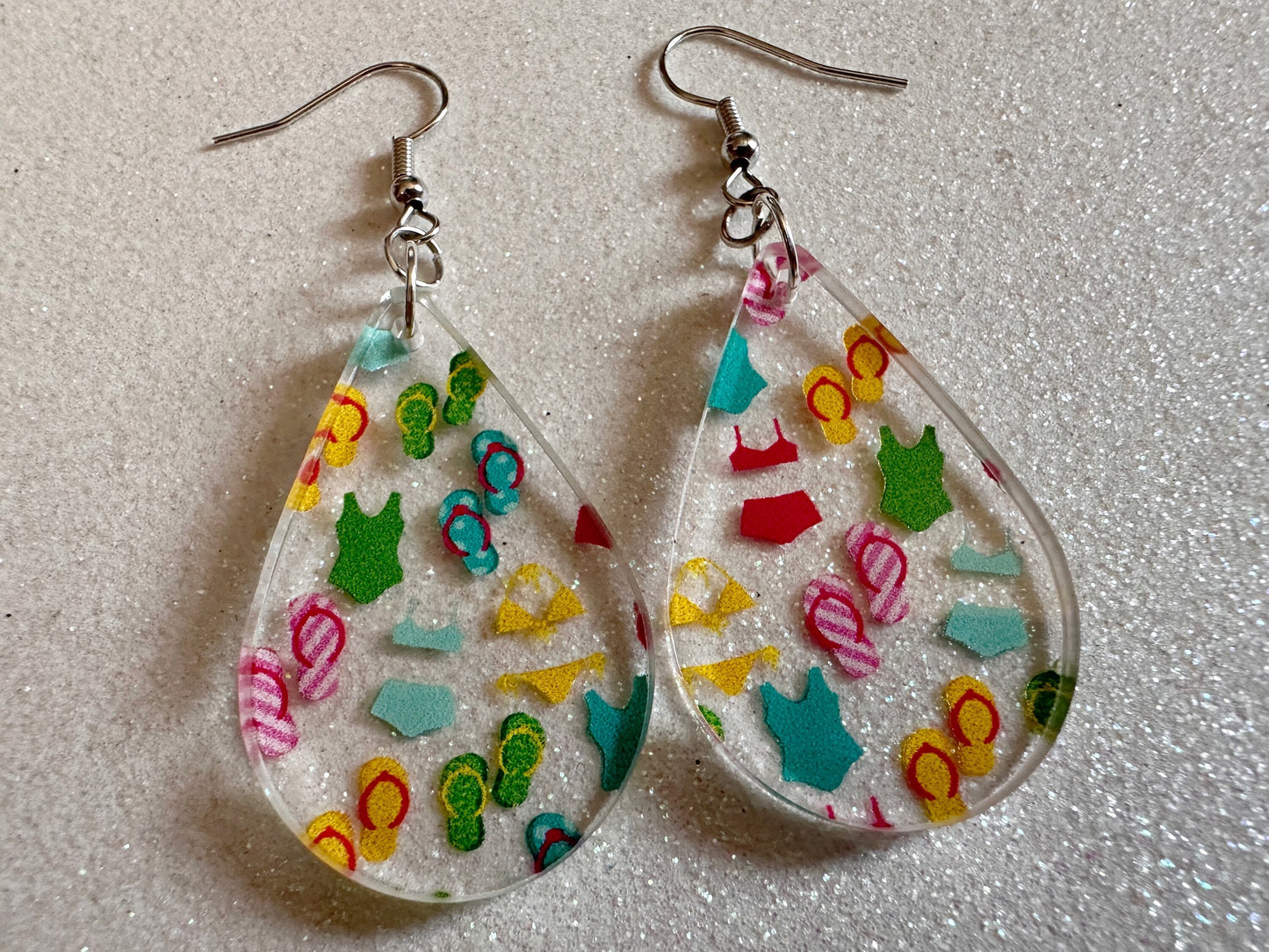 Bathing Suit & Flipflops Earrings: Laser Cut Acrylic Summer, Bikini, Beach, Swim, Flip Flops, Slippers, Thongs, Best Gifts for Her/Him/Them