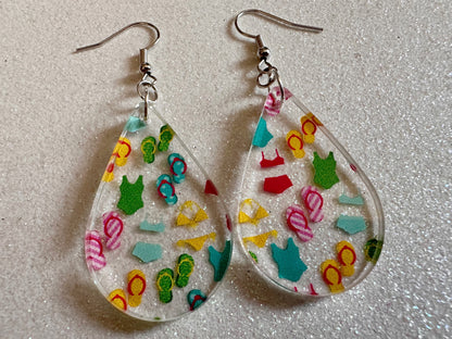 Bathing Suit & Flipflops Earrings: Laser Cut Acrylic Summer, Bikini, Beach, Swim, Flip Flops, Slippers, Thongs, Best Gifts for Her/Him/Them