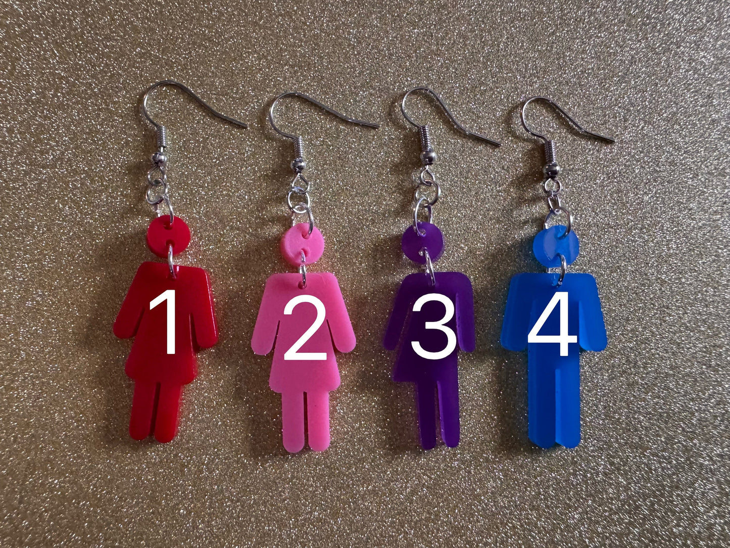 Bathroom Gender Identity Earrings: Laser Cut Acrylic Gender Signs, She/He/They Pronouns, Pride Week, Trans, Best Gifts for Her/Him/Them