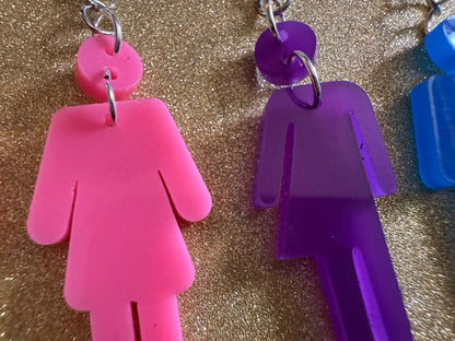 Bathroom Gender Identity Earrings: Laser Cut Acrylic Gender Signs, She/He/They Pronouns, Pride Week, Trans, Best Gifts for Her/Him/Them
