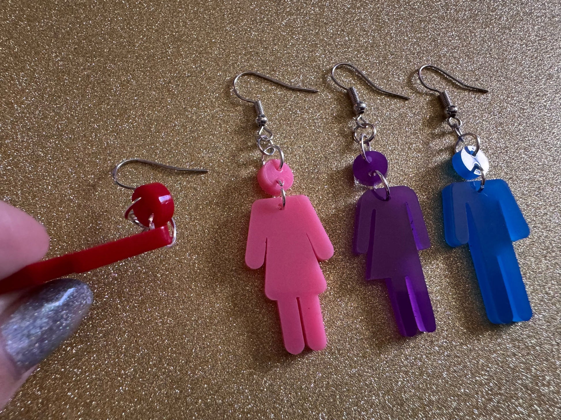 Bathroom Gender Identity Earrings: Laser Cut Acrylic Gender Signs, She/He/They Pronouns, Pride Week, Trans, Best Gifts for Her/Him/Them
