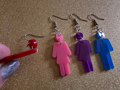 Bathroom Gender Identity Earrings: Laser Cut Acrylic Gender Signs, She/He/They Pronouns, Pride Week, Trans, Best Gifts for Her/Him/Them