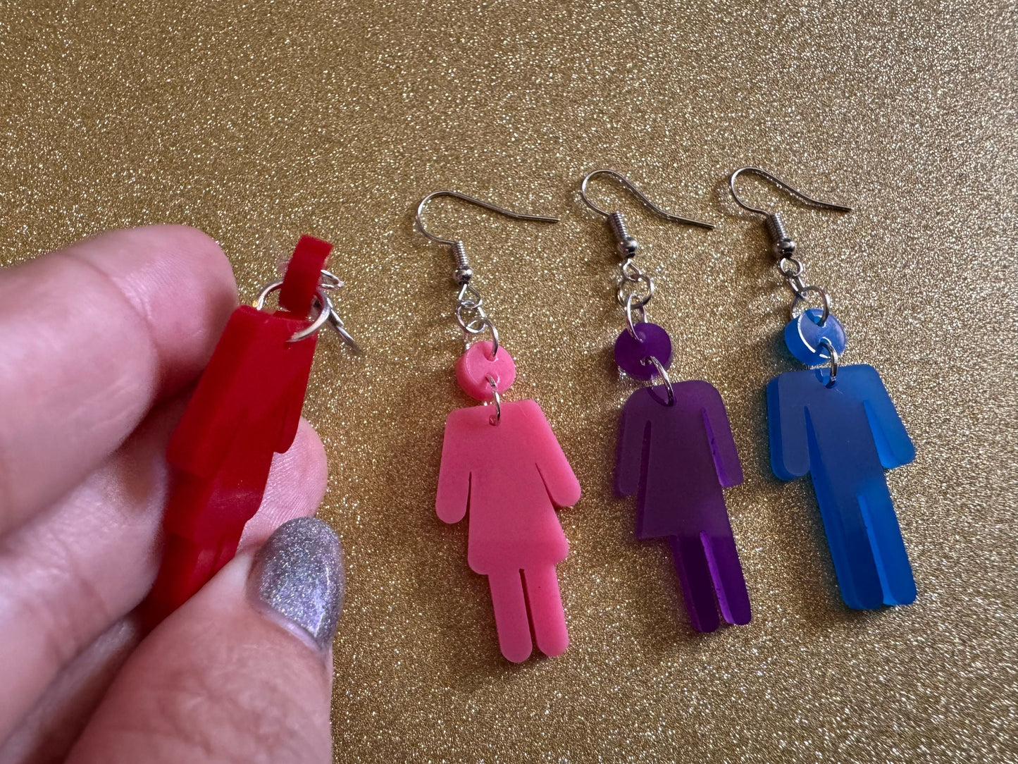 Bathroom Gender Identity Earrings: Laser Cut Acrylic Gender Signs, She/He/They Pronouns, Pride Week, Trans, Best Gifts for Her/Him/Them