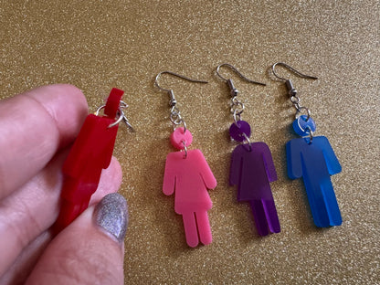 Bathroom Gender Identity Earrings: Laser Cut Acrylic Gender Signs, She/He/They Pronouns, Pride Week, Trans, Best Gifts for Her/Him/Them