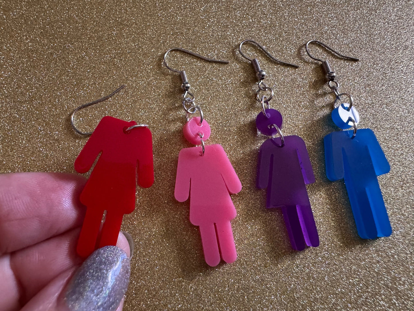 Bathroom Gender Identity Earrings: Laser Cut Acrylic Gender Signs, She/He/They Pronouns, Pride Week, Trans, Best Gifts for Her/Him/Them