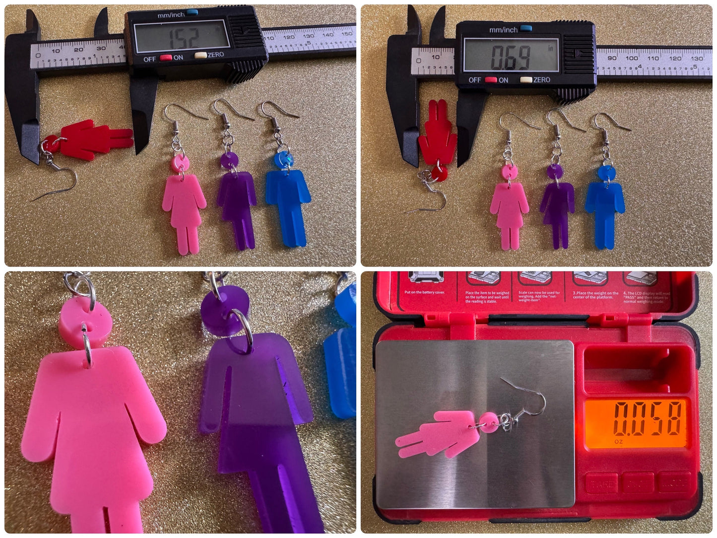 Bathroom Gender Identity Earrings: Laser Cut Acrylic Gender Signs, She/He/They Pronouns, Pride Week, Trans, Best Gifts for Her/Him/Them