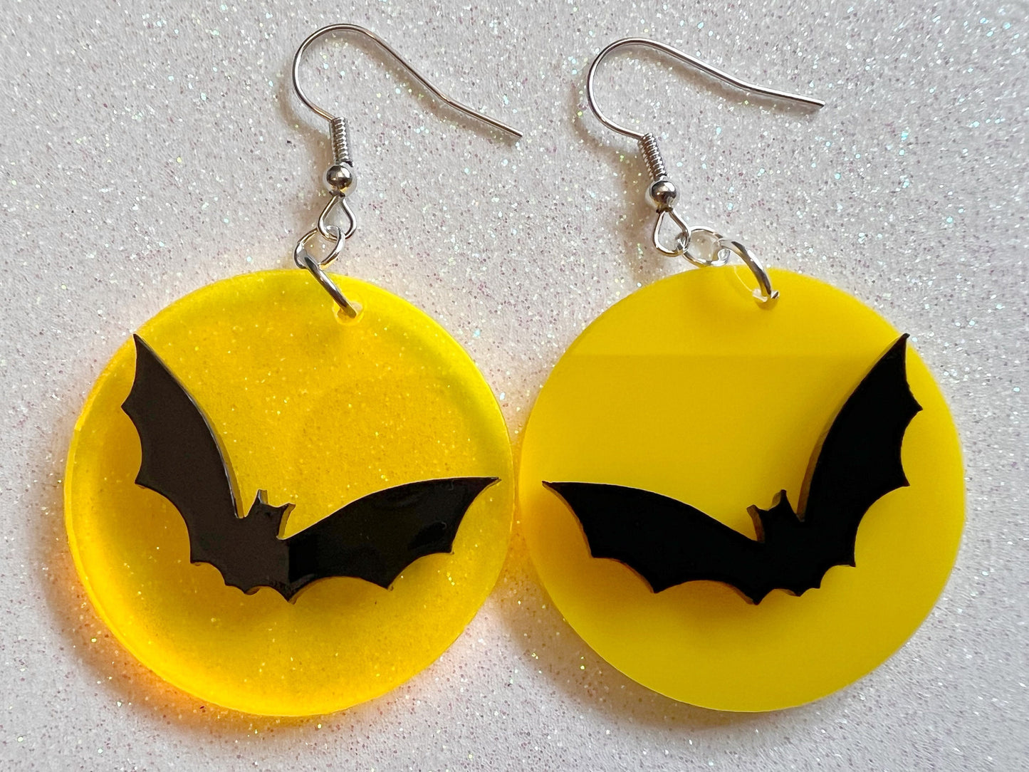Bats & Full Moon Earrings: Laser Cut Acrylic Halloween Earrings, Silhouette Bats, Vampire, Horror, Scary, Best Gifts for Her/Him/Them