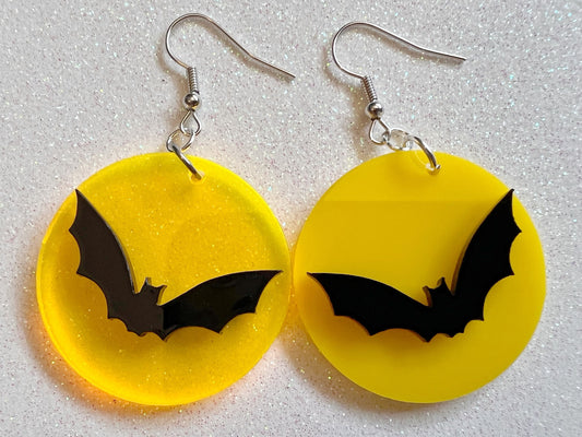 Bats & Full Moon Earrings: Laser Cut Acrylic Halloween Earrings, Silhouette Bats, Vampire, Horror, Scary, Best Gifts for Her/Him/Them
