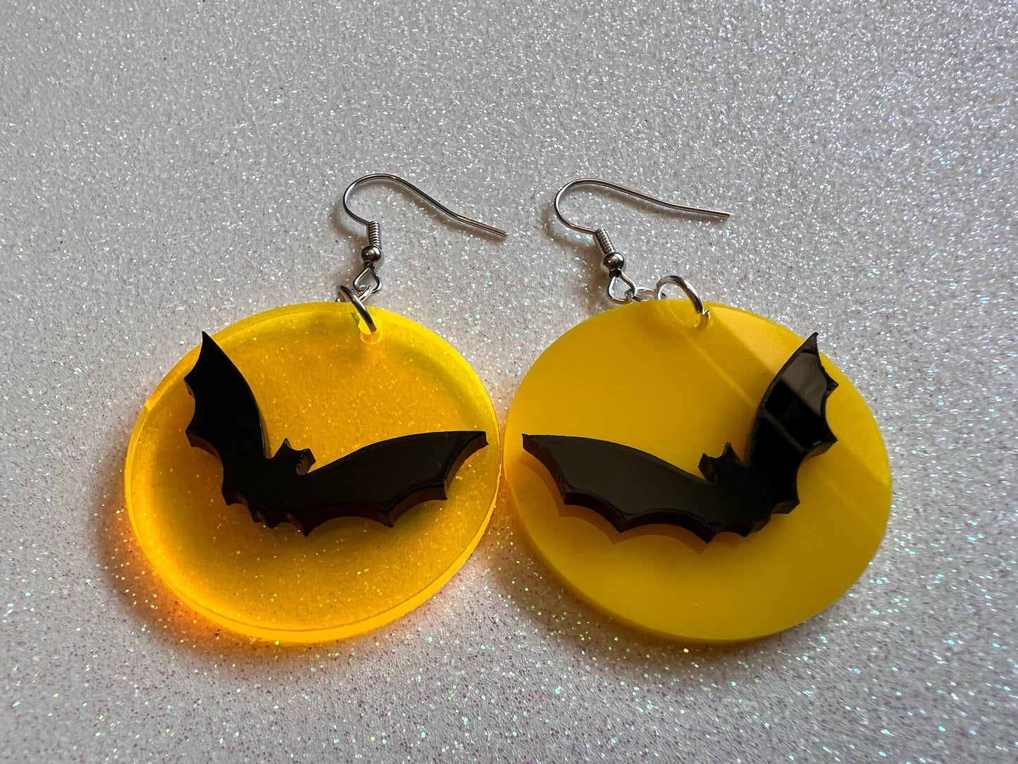 Bats & Full Moon Earrings: Laser Cut Acrylic Halloween Earrings, Silhouette Bats, Vampire, Horror, Scary, Best Gifts for Her/Him/Them