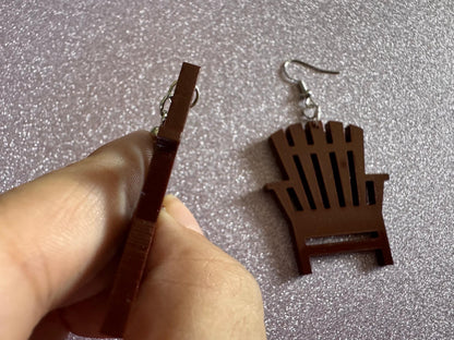 Beach Chair Earrings: Laser Cut Acrylic Chairs, Brown Lawn Chair, Earrings, Mini Furniture, Vacay, Hawaii, Best Gifts for Her/Him/Them