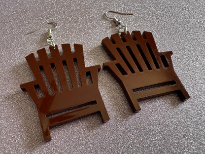 Beach Chair Earrings: Laser Cut Acrylic Chairs, Brown Lawn Chair, Earrings, Mini Furniture, Vacay, Hawaii, Best Gifts for Her/Him/Them