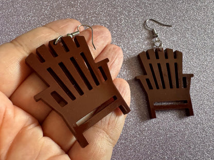 Beach Chair Earrings: Laser Cut Acrylic Chairs, Brown Lawn Chair, Earrings, Mini Furniture, Vacay, Hawaii, Best Gifts for Her/Him/Them