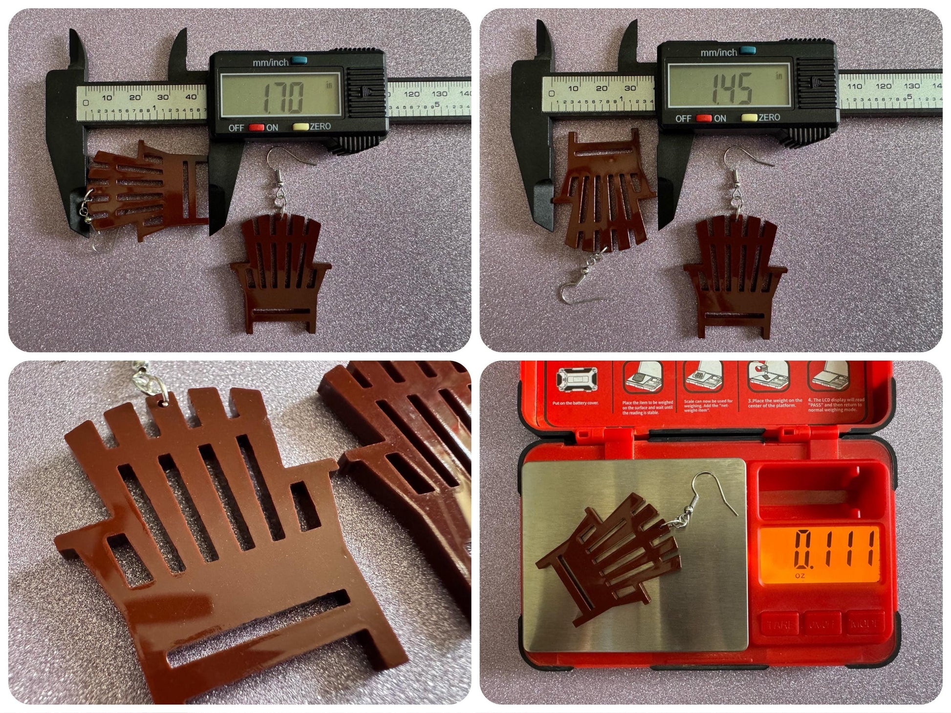 Beach Chair Earrings: Laser Cut Acrylic Chairs, Brown Lawn Chair, Earrings, Mini Furniture, Vacay, Hawaii, Best Gifts for Her/Him/Them