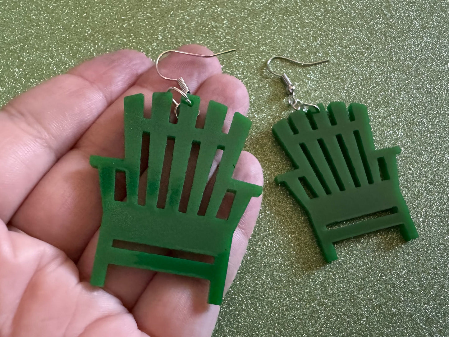Beach Chair Earrings: Laser Cut Acrylic Chairs, Lawn Chair, Green Earrings, Mini Furniture, Vacay, Hawaii, Best Gifts for Her/Him/Them