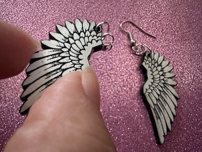 Beautiful Wing Earrings: Laser Cut Acrylic Wings, Angel Wings, White Wings, Bird Wings, Feathery Wings, Fly, Best Gifts for Her/Him/Them