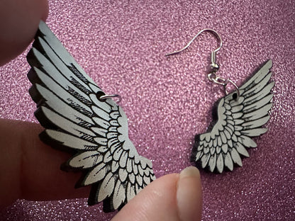 Beautiful Wing Earrings: Laser Cut Acrylic Wings, Angel Wings, White Wings, Bird Wings, Feathery Wings, Fly, Best Gifts for Her/Him/Them