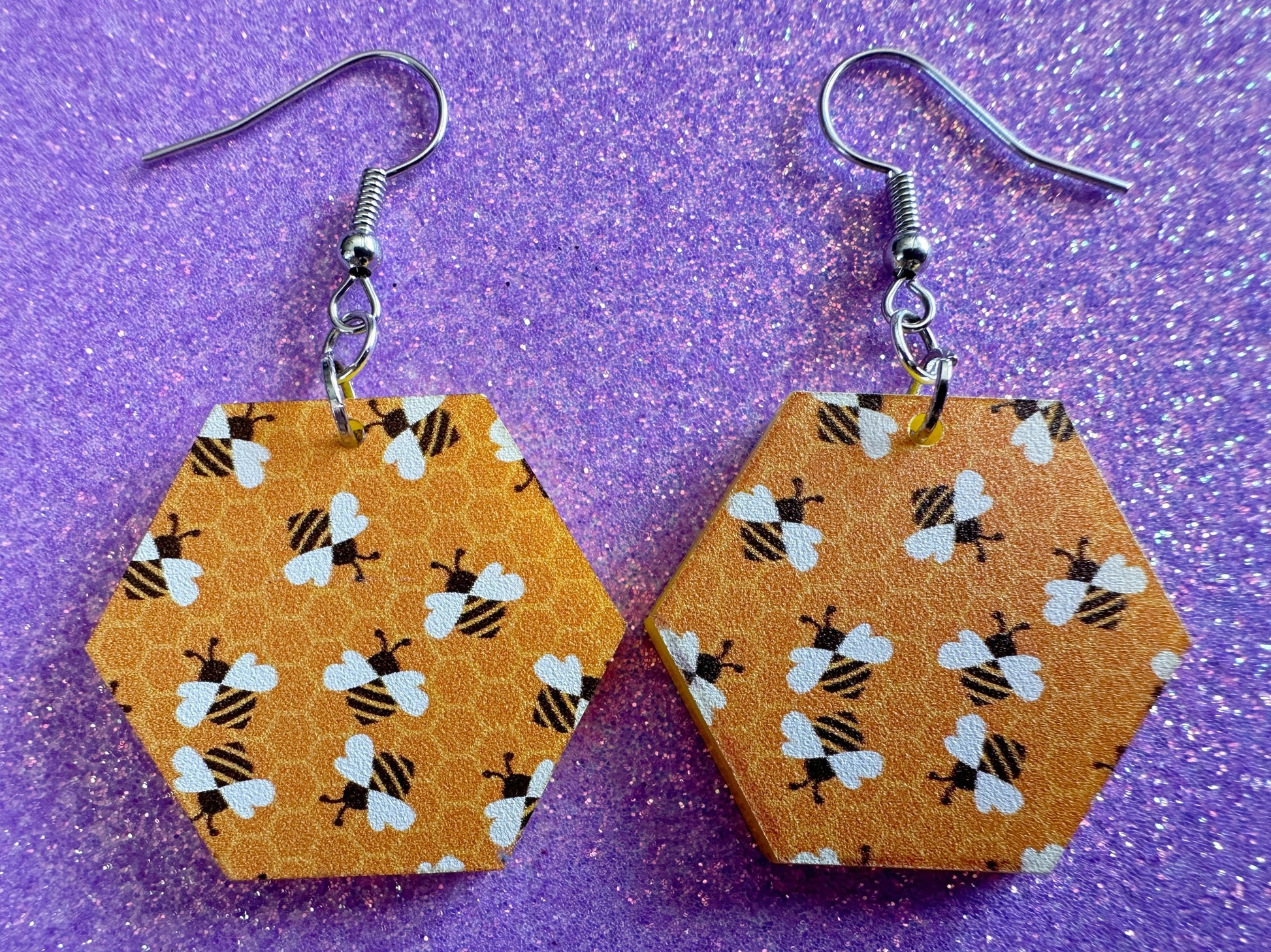 Bee Earrings: Laser Cut Acrylic Honey Bees, Bumblebees, Bumble Bees, Honeybees, Insects, Honey, Yellow, Hive, Best Gifts for Her/Him/Them