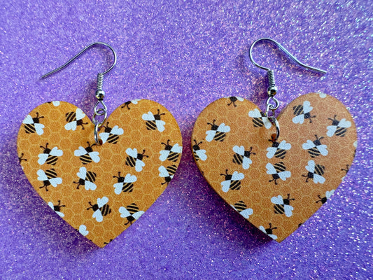 Bee Earrings: Laser Cut Acrylic Honey Bees, Bumblebees, Bumble Bees, Honeybees, Insects, Honey, Yellow, Hive, Best Gifts for Her/Him/Them