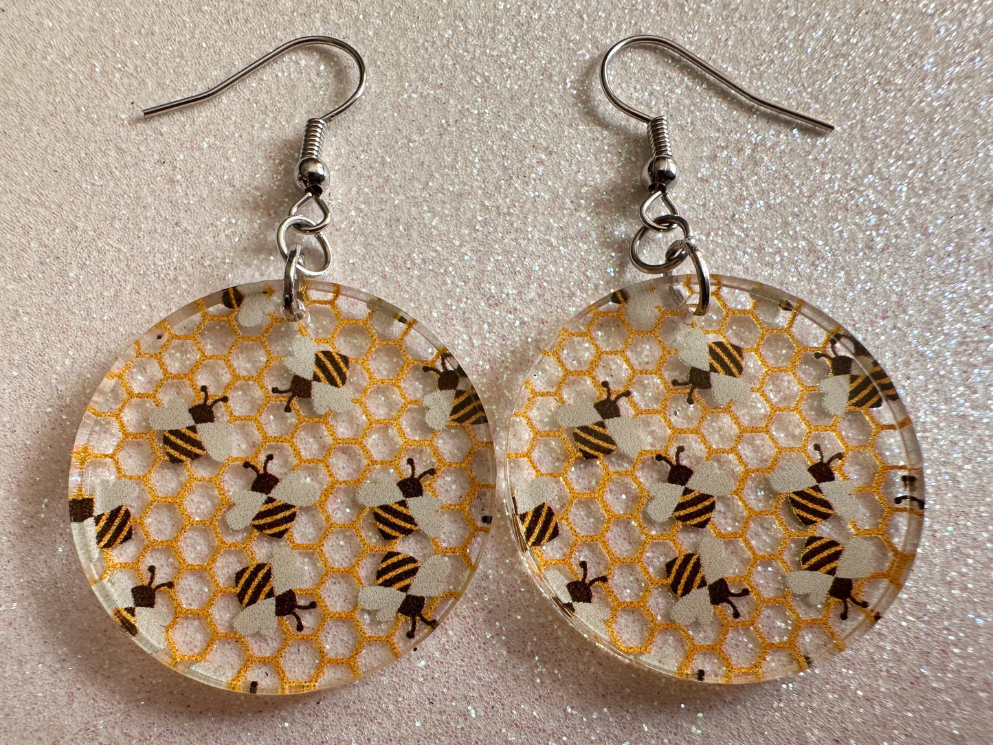 Bee Earrings: Laser Cut Acrylic Honey Bees, Bumblebees, Bumble Bees, Honeybees, Insects, Honey, Yellow, Hive, Best Gifts for Her/Him/Them