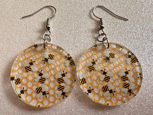 Bee Earrings: Laser Cut Acrylic Honey Bees, Bumblebees, Bumble Bees, Honeybees, Insects, Honey, Yellow, Hive, Best Gifts for Her/Him/Them