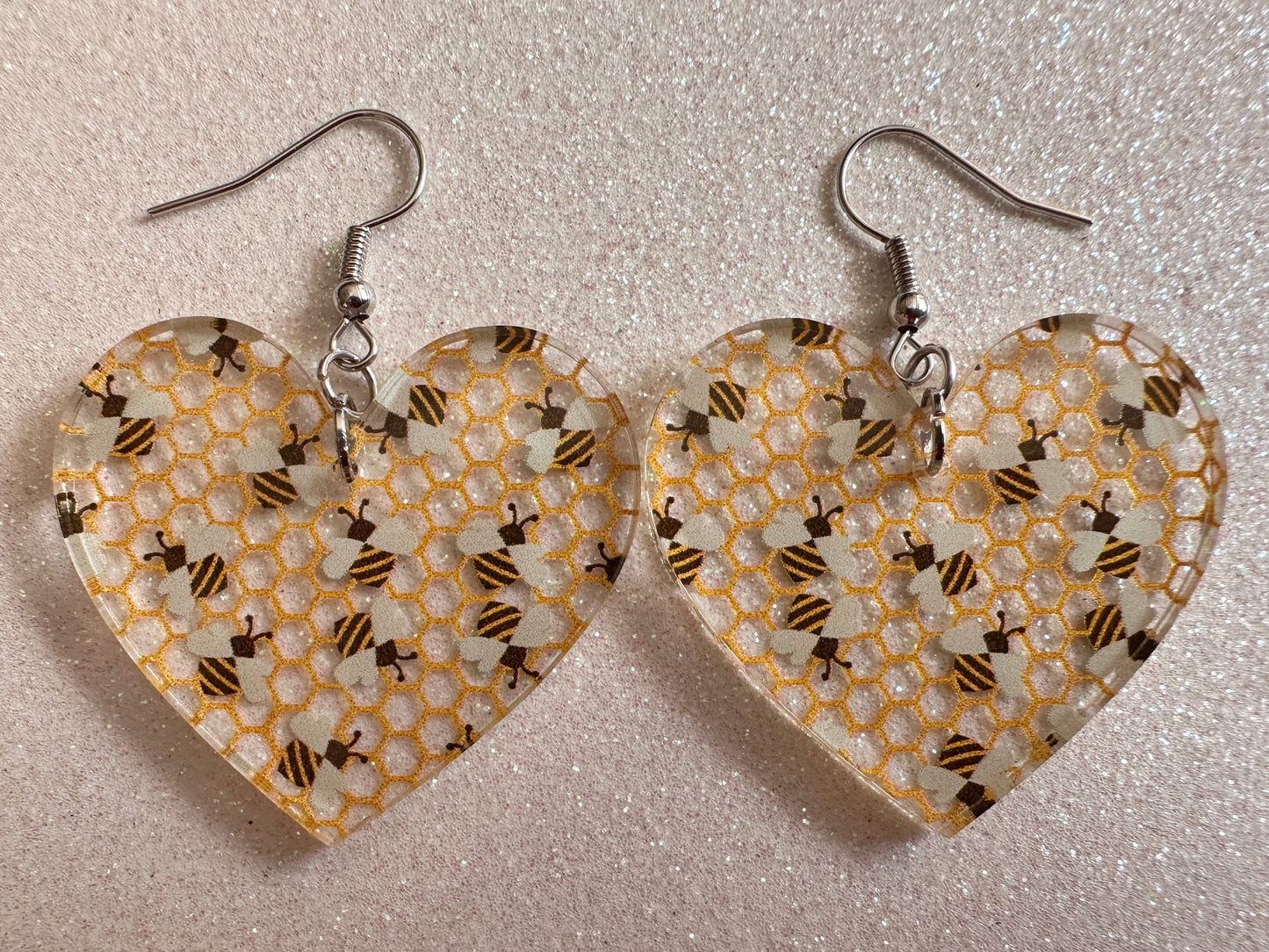 Bee Earrings: Laser Cut Acrylic Honey Bees, Bumblebees, Bumble Bees, Honeybees, Insects, Honey, Yellow, Hive, Best Gifts for Her/Him/Them