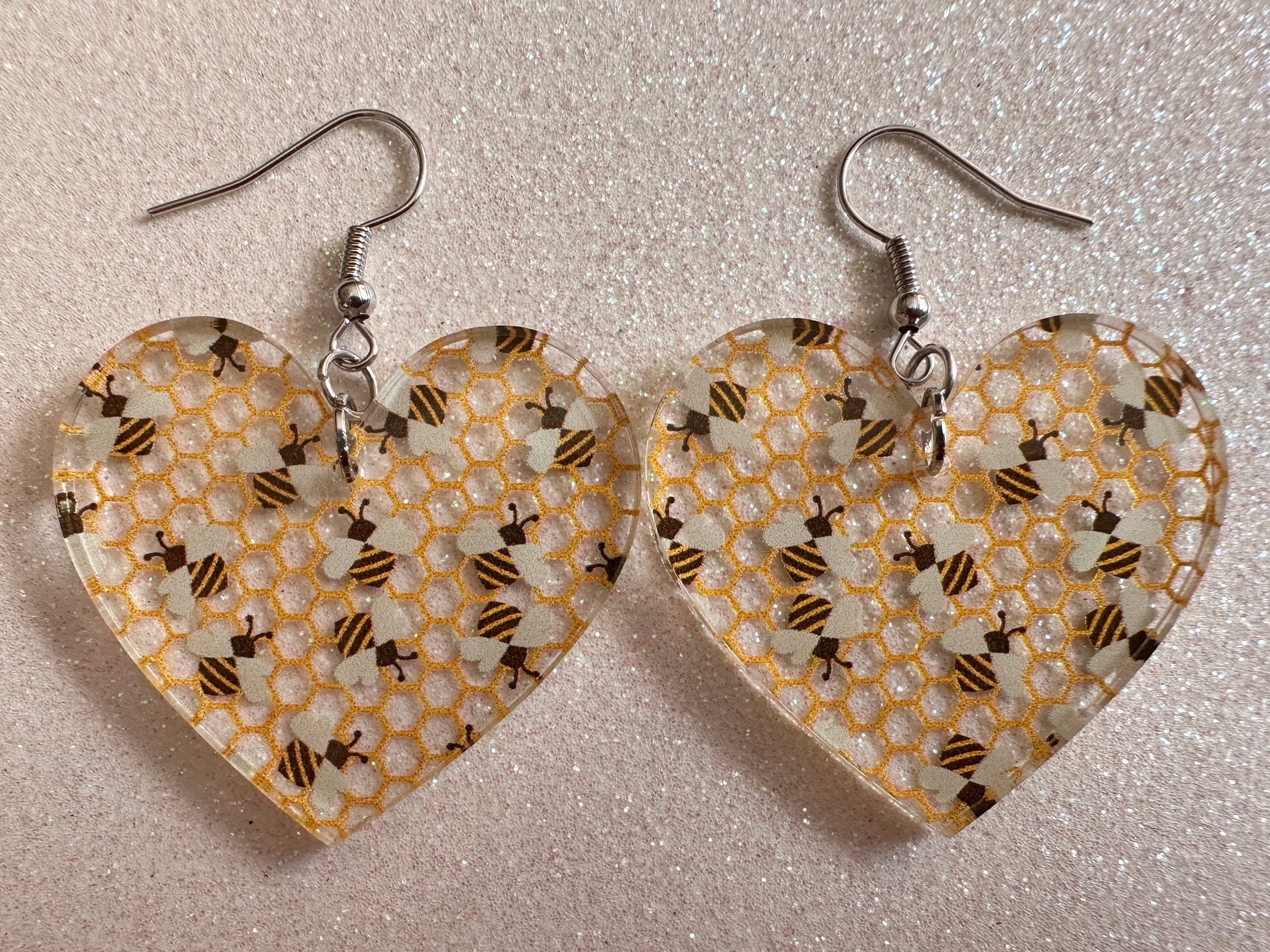 Bee Earrings: Laser Cut Acrylic Honey Bees, Bumblebees, Bumble Bees, Honeybees, Insects, Honey, Yellow, Hive, Best Gifts for Her/Him/Them