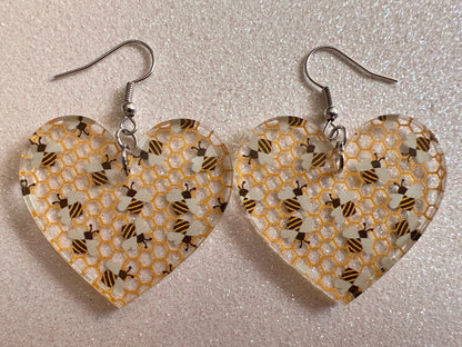 Bee Earrings: Laser Cut Acrylic Honey Bees, Bumblebees, Bumble Bees, Honeybees, Insects, Honey, Yellow, Hive, Best Gifts for Her/Him/Them