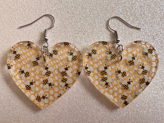 Bee Earrings: Laser Cut Acrylic Honey Bees, Bumblebees, Bumble Bees, Honeybees, Insects, Honey, Yellow, Hive, Best Gifts for Her/Him/Them