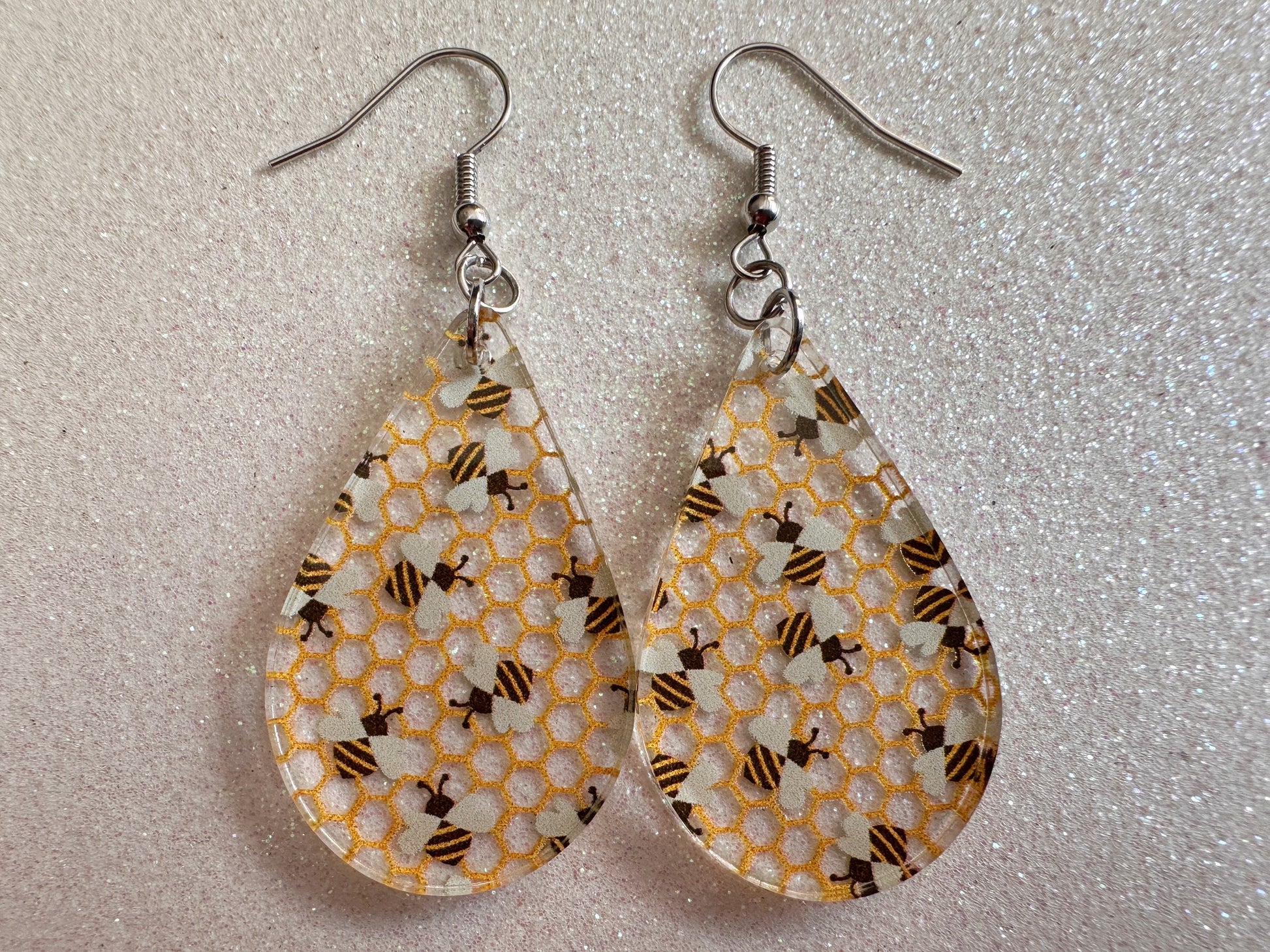 Bee Earrings: Laser Cut Acrylic Honey Bees, Bumblebees, Bumble Bees, Honeybees, Insects, Honey, Yellow, Hive, Best Gifts for Her/Him/Them