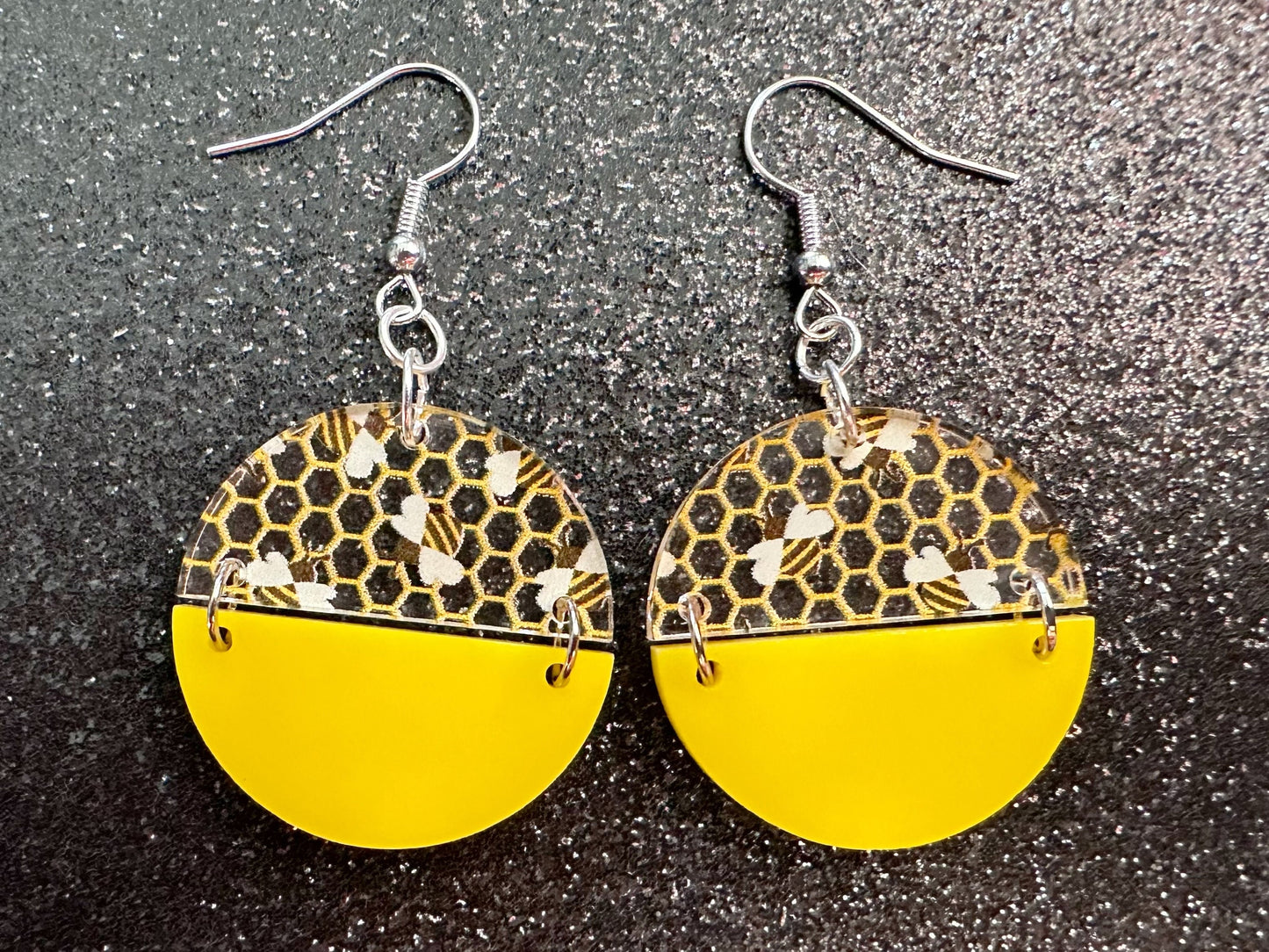 Bee Earrings: Laser Cut Acrylic Honey Bees, Bumblebees, Bumble Bees, Honeybees, Insects, Honey, Yellow, Hive, Best Gifts for Her/Him/Them