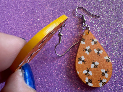 Bee Earrings: Laser Cut Acrylic Honey Bees, Bumblebees, Bumble Bees, Honeybees, Insects, Honey, Yellow, Hive, Best Gifts for Her/Him/Them