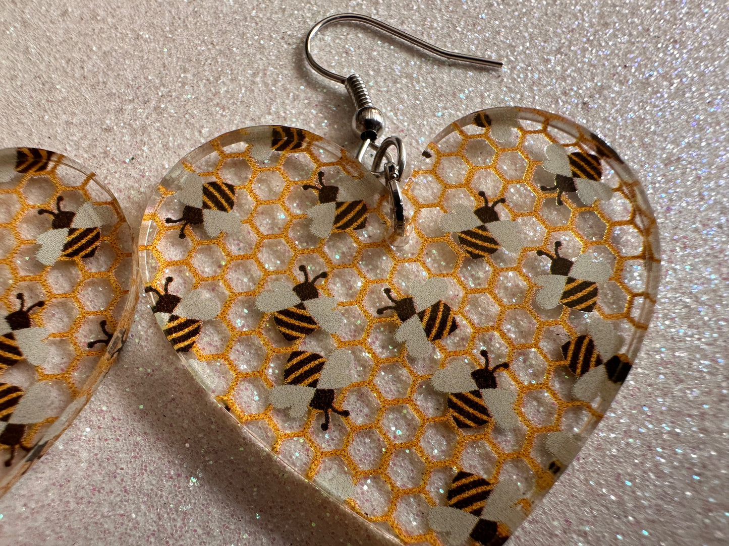 Bee Earrings: Laser Cut Acrylic Honey Bees, Bumblebees, Bumble Bees, Honeybees, Insects, Honey, Yellow, Hive, Best Gifts for Her/Him/Them