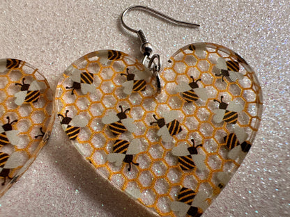 Bee Earrings: Laser Cut Acrylic Honey Bees, Bumblebees, Bumble Bees, Honeybees, Insects, Honey, Yellow, Hive, Best Gifts for Her/Him/Them