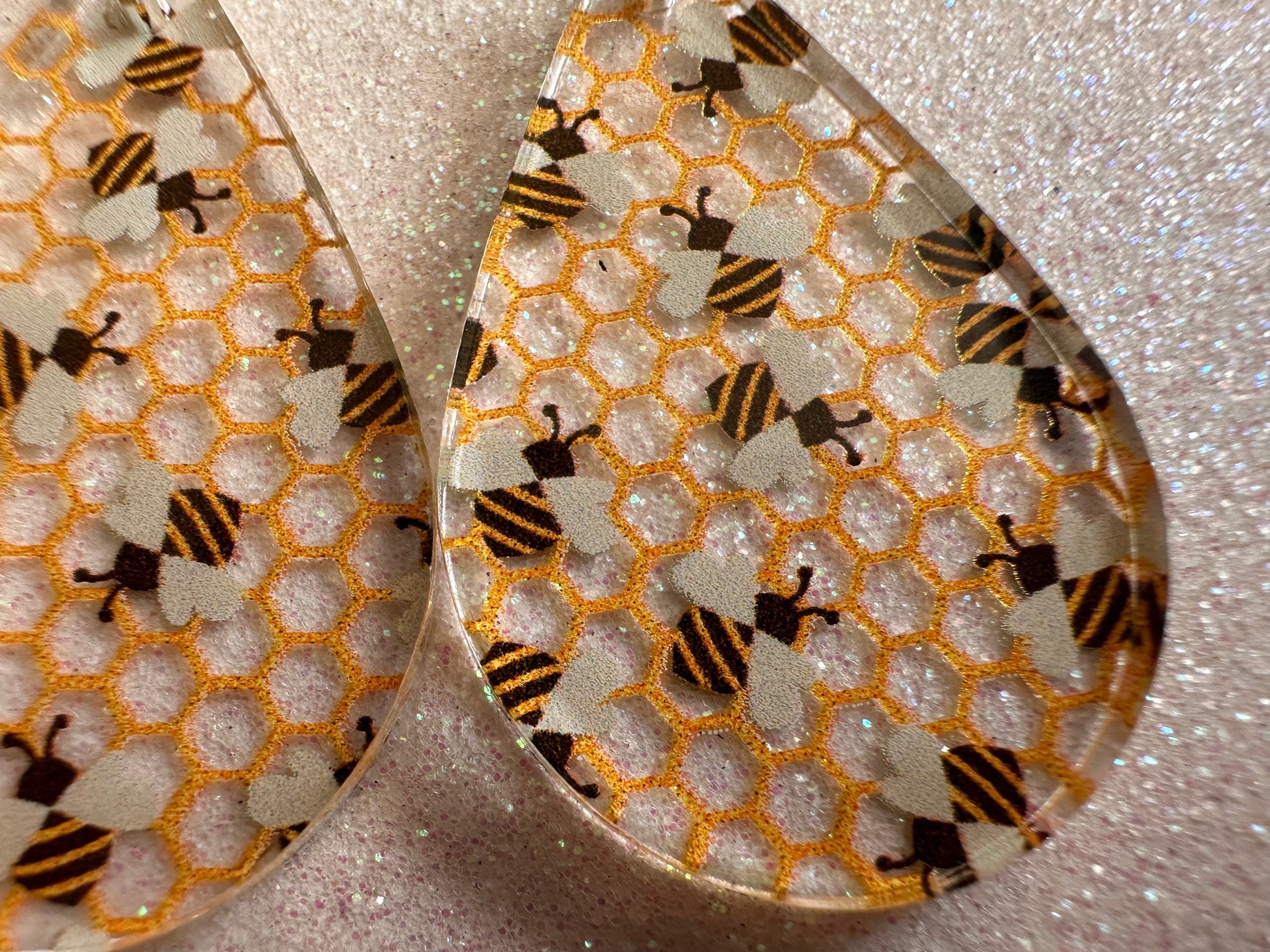 Bee Earrings: Laser Cut Acrylic Honey Bees, Bumblebees, Bumble Bees, Honeybees, Insects, Honey, Yellow, Hive, Best Gifts for Her/Him/Them