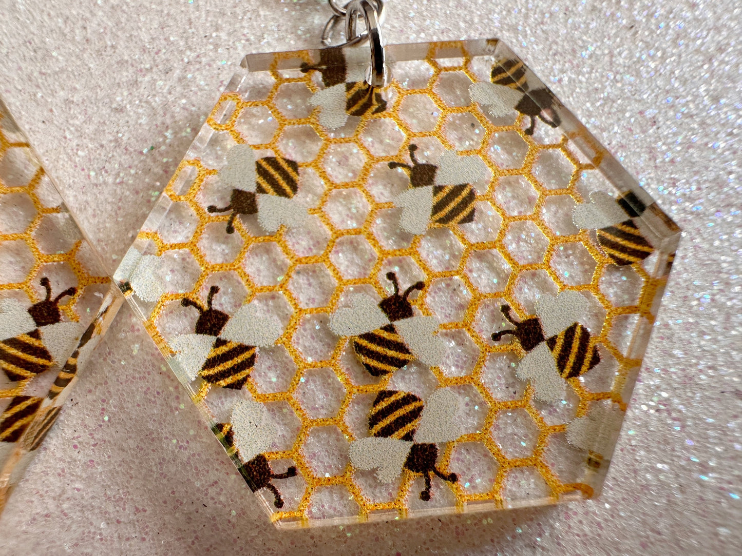 Bee Earrings: Laser Cut Acrylic Honey Bees, Bumblebees, Bumble Bees, Honeybees, Insects, Honey, Yellow, Hive, Best Gifts for Her/Him/Them