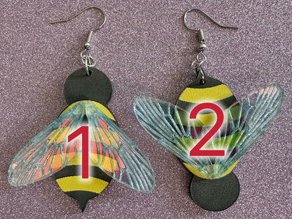 Bee Earrings: Laser Cut Acrylic Honey Bees, Bumblebees, Bumble Bees, Honeybees, Insects, Honey, Yellow, Hive, Best Gifts for Her/Him/Them