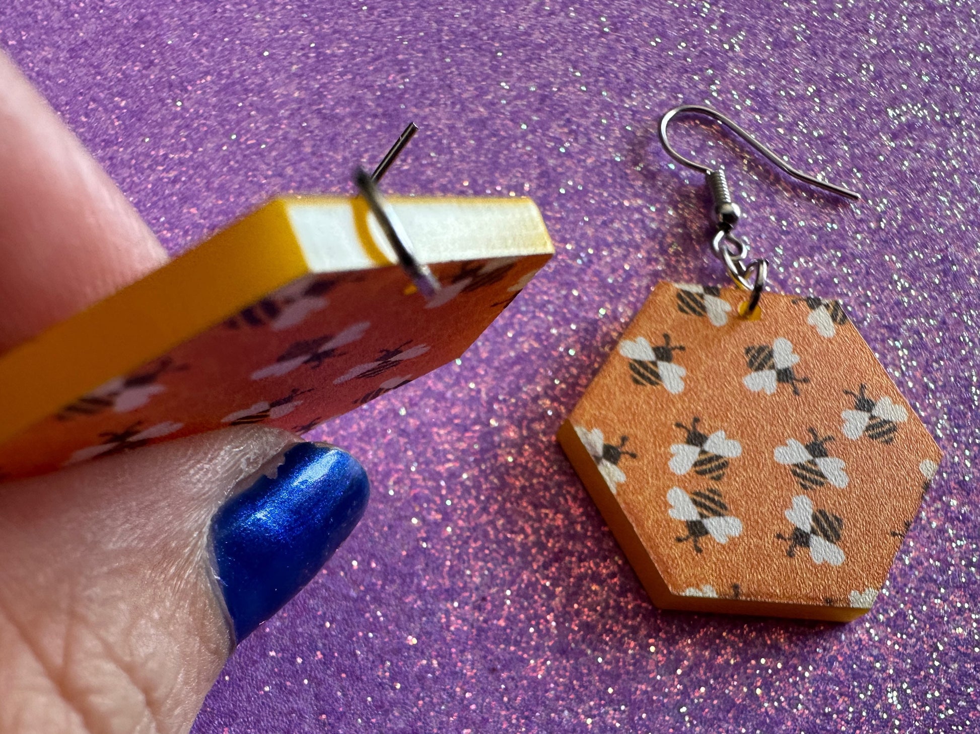 Bee Earrings: Laser Cut Acrylic Honey Bees, Bumblebees, Bumble Bees, Honeybees, Insects, Honey, Yellow, Hive, Best Gifts for Her/Him/Them