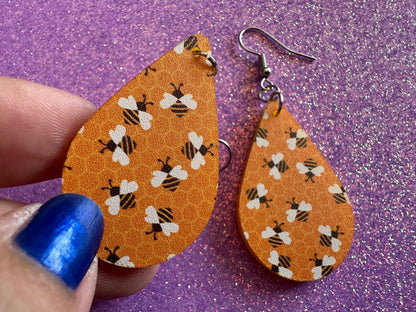 Bee Earrings: Laser Cut Acrylic Honey Bees, Bumblebees, Bumble Bees, Honeybees, Insects, Honey, Yellow, Hive, Best Gifts for Her/Him/Them