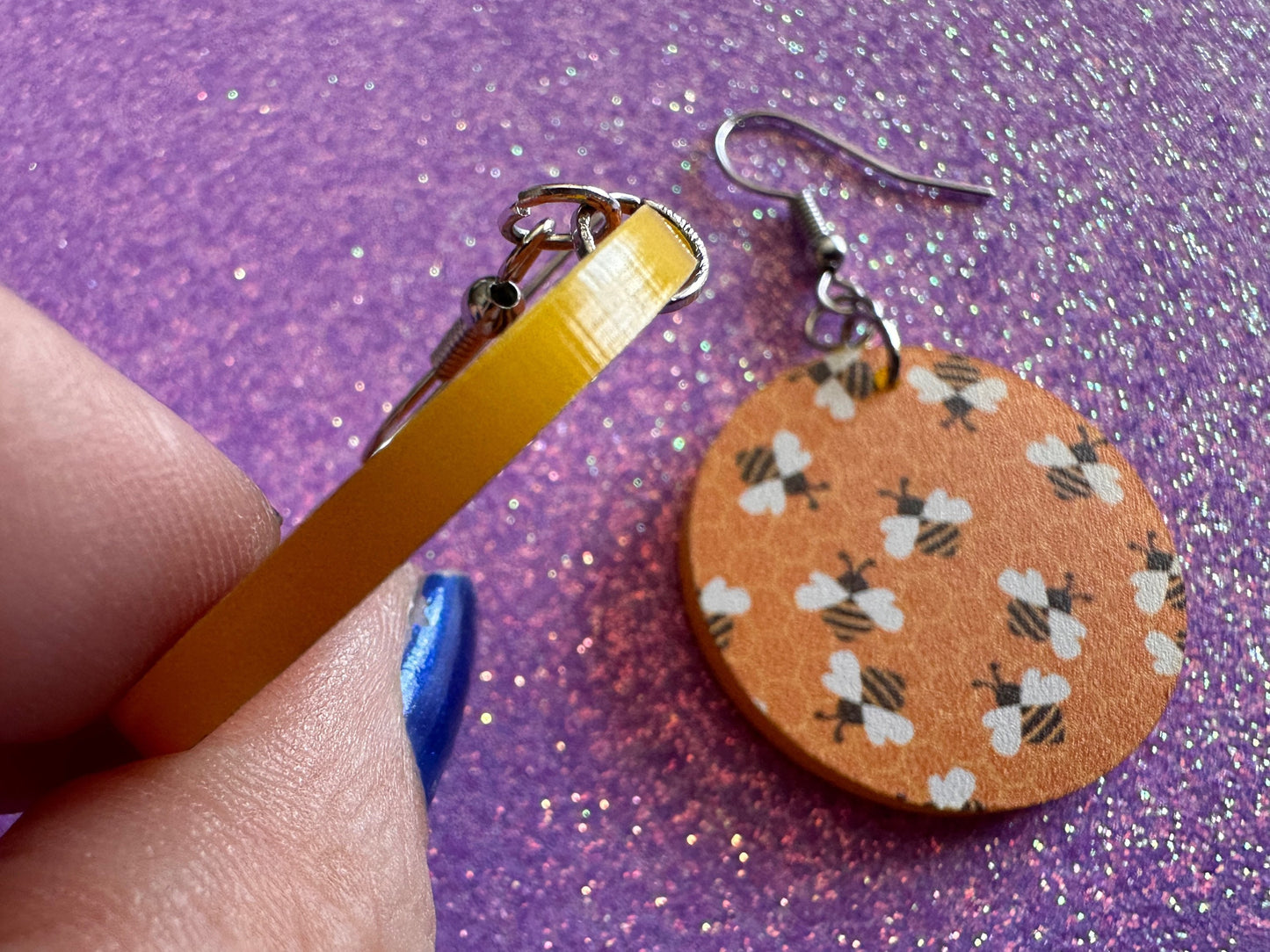 Bee Earrings: Laser Cut Acrylic Honey Bees, Bumblebees, Bumble Bees, Honeybees, Insects, Honey, Yellow, Hive, Best Gifts for Her/Him/Them