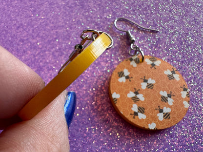 Bee Earrings: Laser Cut Acrylic Honey Bees, Bumblebees, Bumble Bees, Honeybees, Insects, Honey, Yellow, Hive, Best Gifts for Her/Him/Them