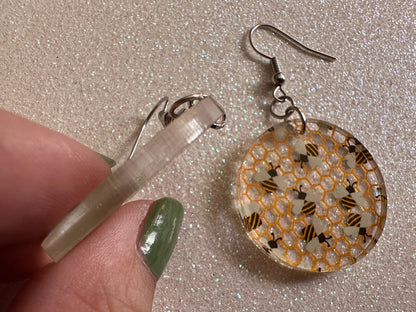 Bee Earrings: Laser Cut Acrylic Honey Bees, Bumblebees, Bumble Bees, Honeybees, Insects, Honey, Yellow, Hive, Best Gifts for Her/Him/Them