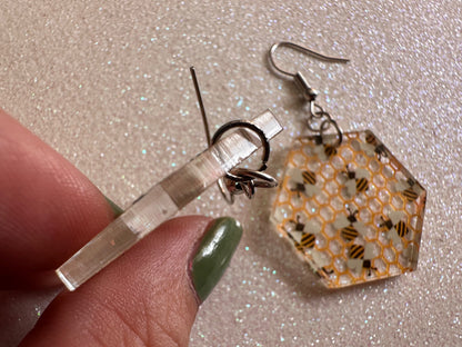 Bee Earrings: Laser Cut Acrylic Honey Bees, Bumblebees, Bumble Bees, Honeybees, Insects, Honey, Yellow, Hive, Best Gifts for Her/Him/Them