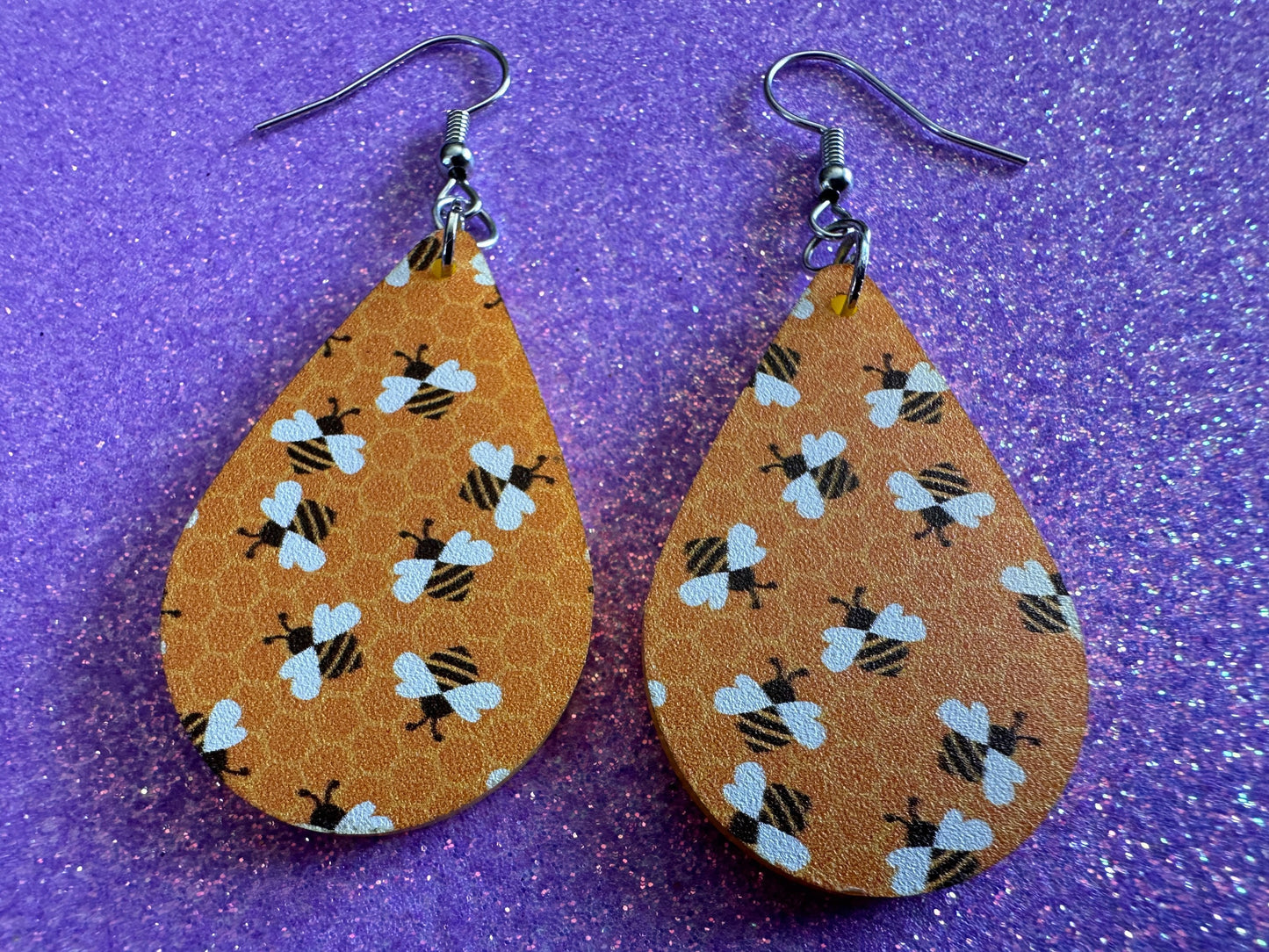 Bee Earrings: Laser Cut Acrylic Honey Bees, Bumblebees, Bumble Bees, Honeybees, Insects, Honey, Yellow, Hive, Best Gifts for Her/Him/Them