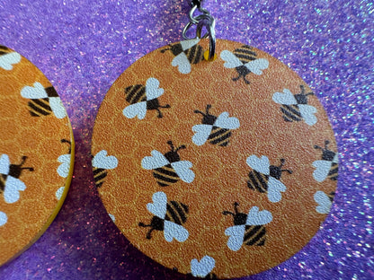 Bee Earrings: Laser Cut Acrylic Honey Bees, Bumblebees, Bumble Bees, Honeybees, Insects, Honey, Yellow, Hive, Best Gifts for Her/Him/Them