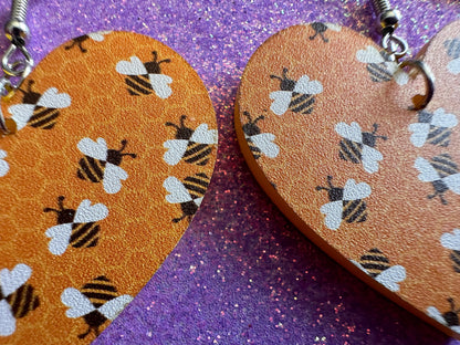 Bee Earrings: Laser Cut Acrylic Honey Bees, Bumblebees, Bumble Bees, Honeybees, Insects, Honey, Yellow, Hive, Best Gifts for Her/Him/Them
