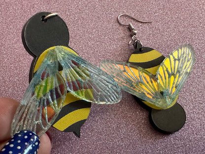Bee Earrings: Laser Cut Acrylic Honey Bees, Bumblebees, Bumble Bees, Honeybees, Insects, Honey, Yellow, Hive, Best Gifts for Her/Him/Them
