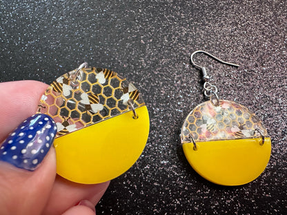 Bee Earrings: Laser Cut Acrylic Honey Bees, Bumblebees, Bumble Bees, Honeybees, Insects, Honey, Yellow, Hive, Best Gifts for Her/Him/Them